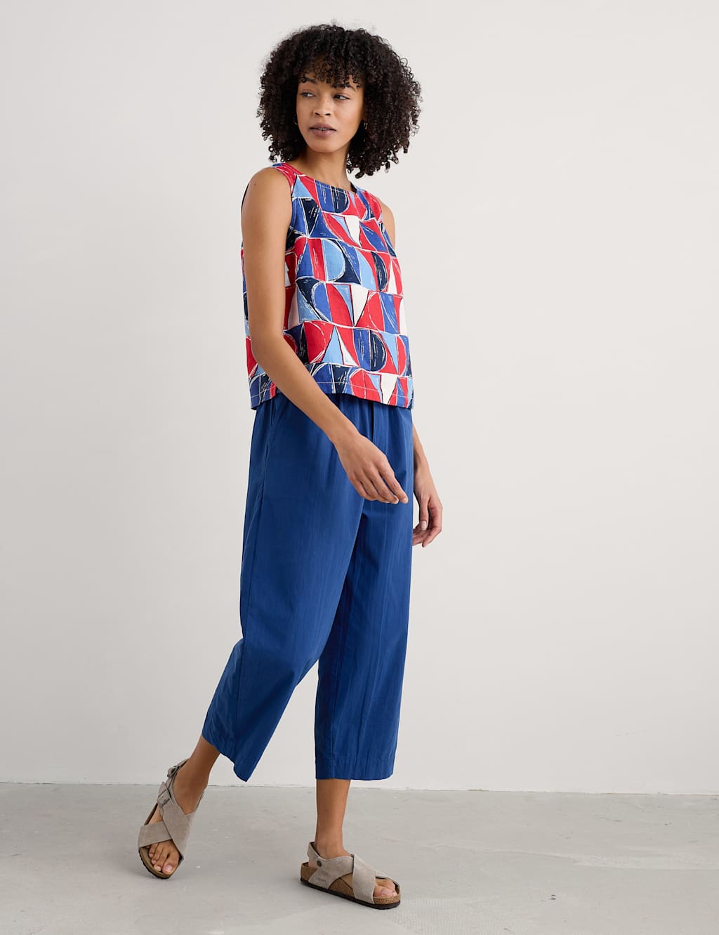 Pure Linen Geometric Relaxed Vest Top