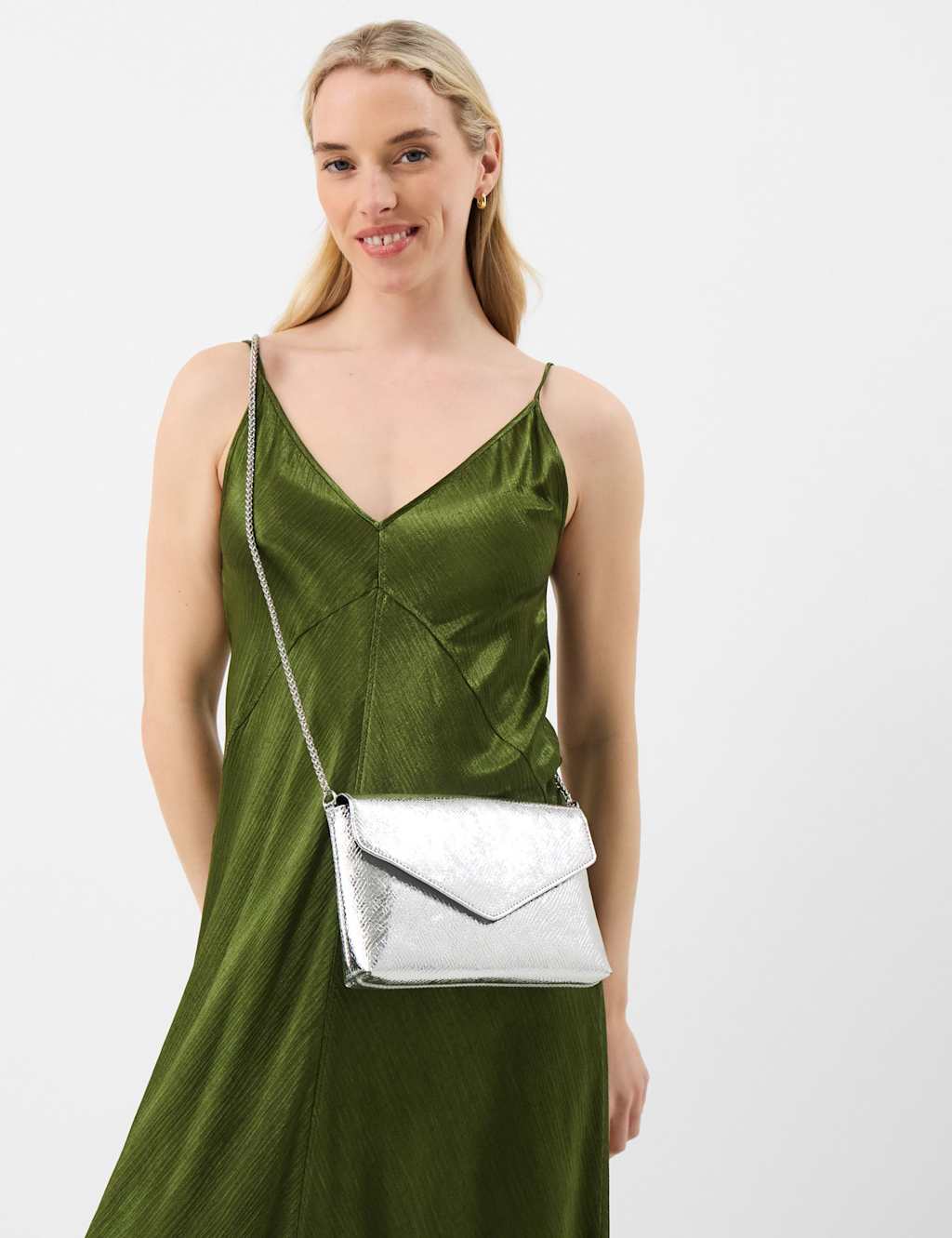 Accessorize Women's Metallic Envelope Chain Strap Cross Body Bag - Silver - Available at M&S