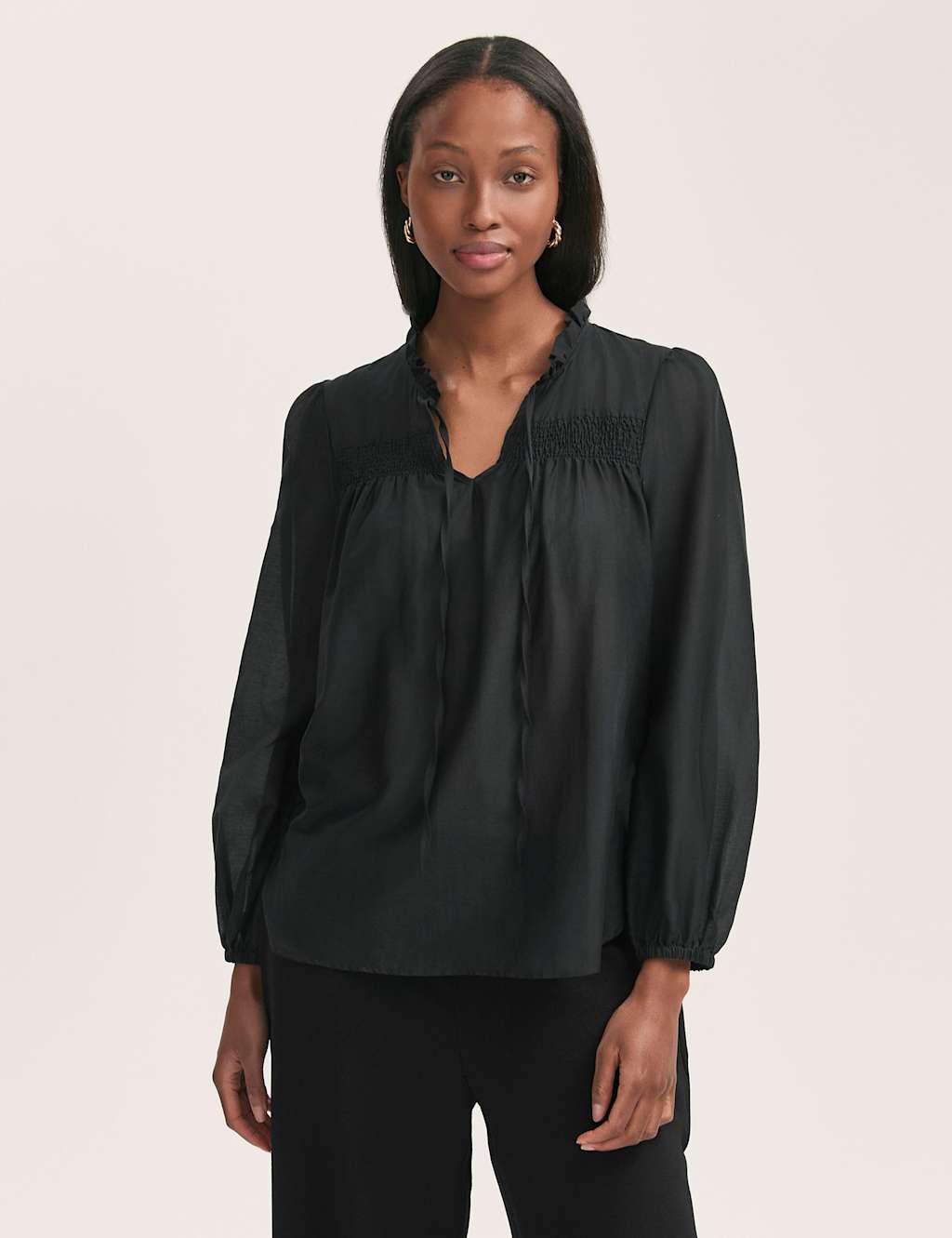 Crepe Tie Neck Blouse