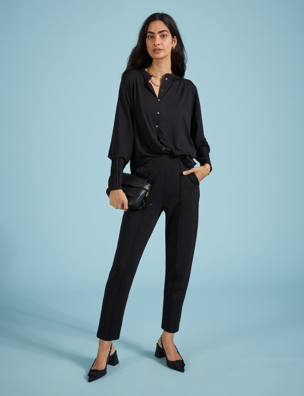 Collarless Pleat Detail Relaxed Blouse