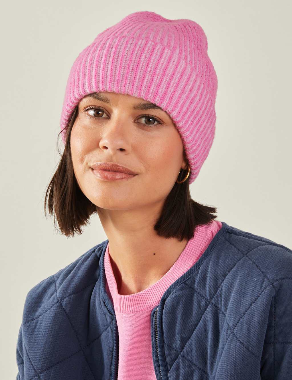 ACCESSORIZE Rib Knitted Turn Up Beanie Hat Pink