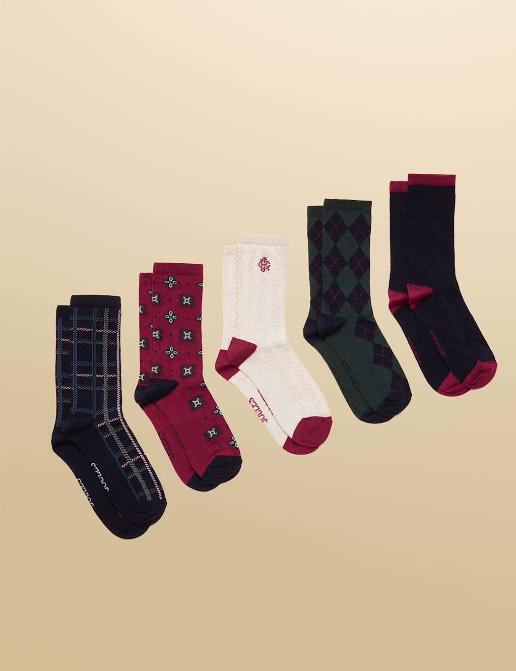 Joules 5pk Cotton Rich Heritage Patterned Socks Multi