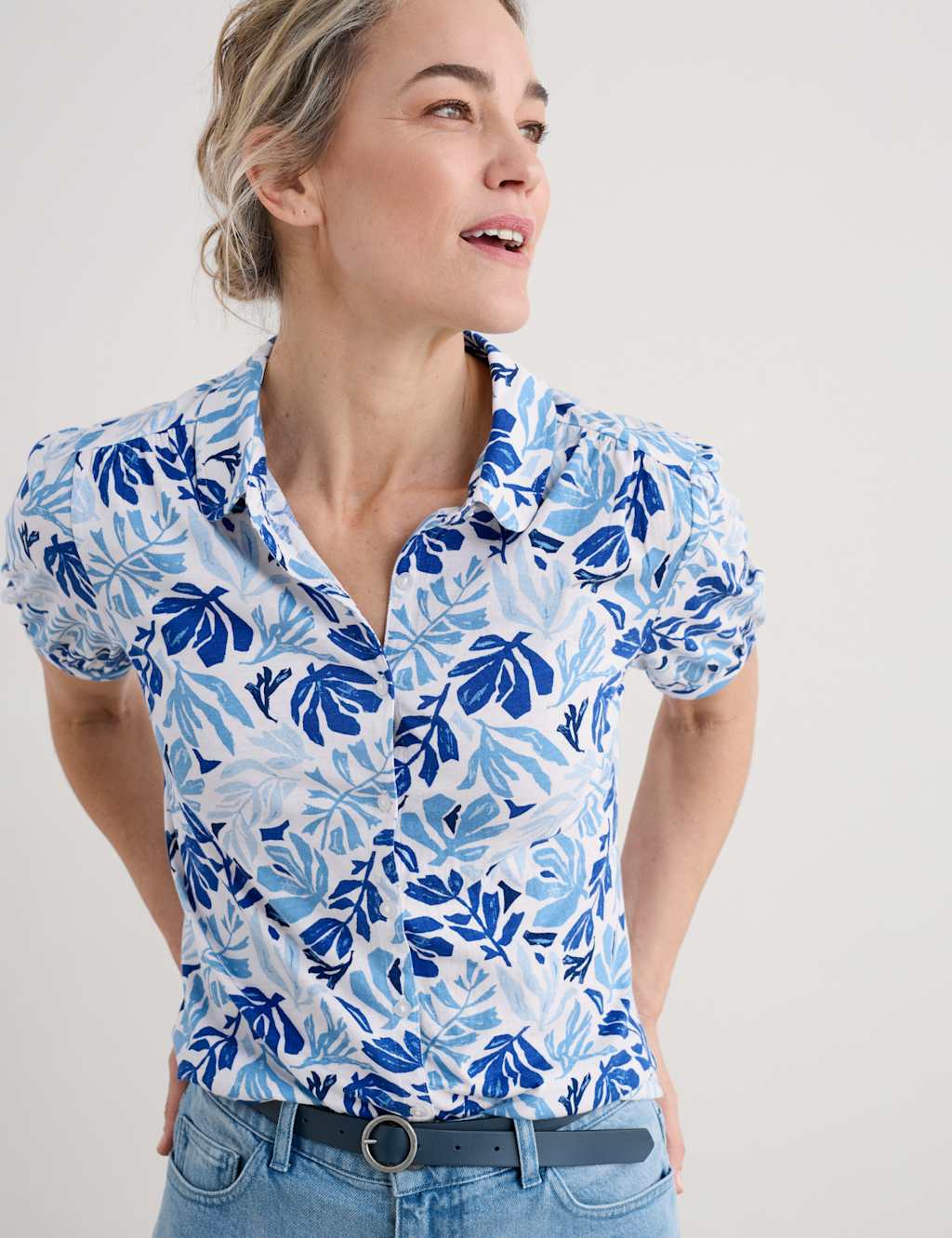 Cotton Rich Leaf Print Shirt