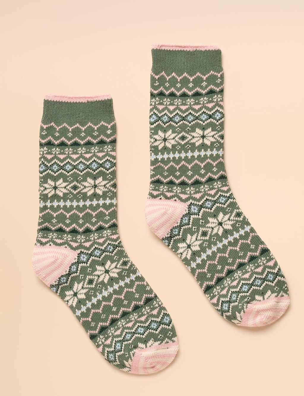 Joules Cotton Rich Fair Isle Ankle High Socks Pink Mix