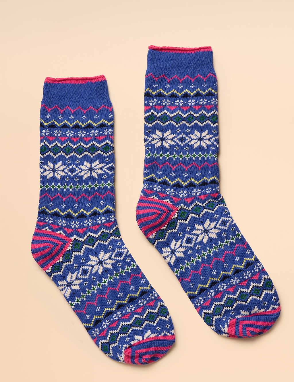 Joules Cotton Rich Fair Isle Ankle High Socks Blue Mix