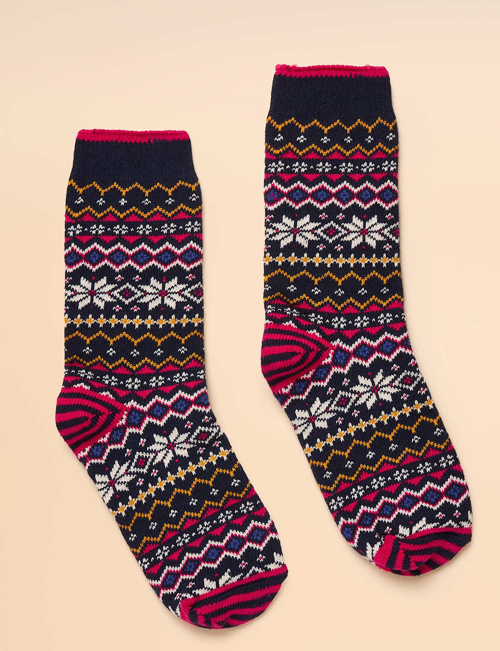 Joules Cotton Rich Fair Isle Ankle High Socks Navy Mix
