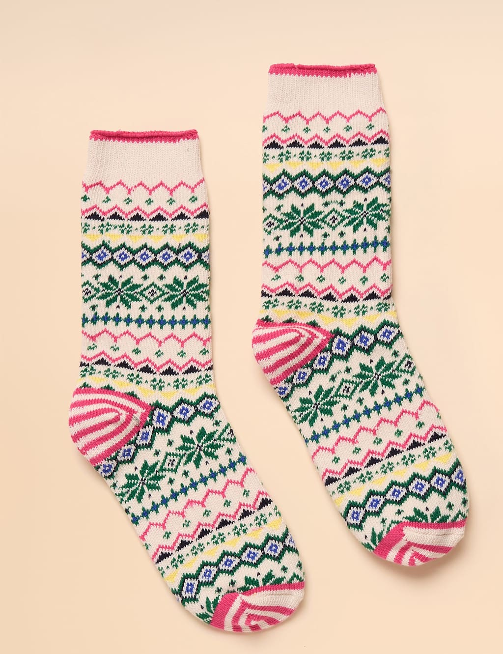 Joules Cotton Rich Fair Isle Ankle High Socks Green Mix