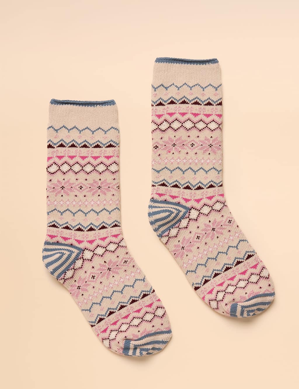 Joules Cotton Rich Fair Isle Ankle High Socks Natural Mix