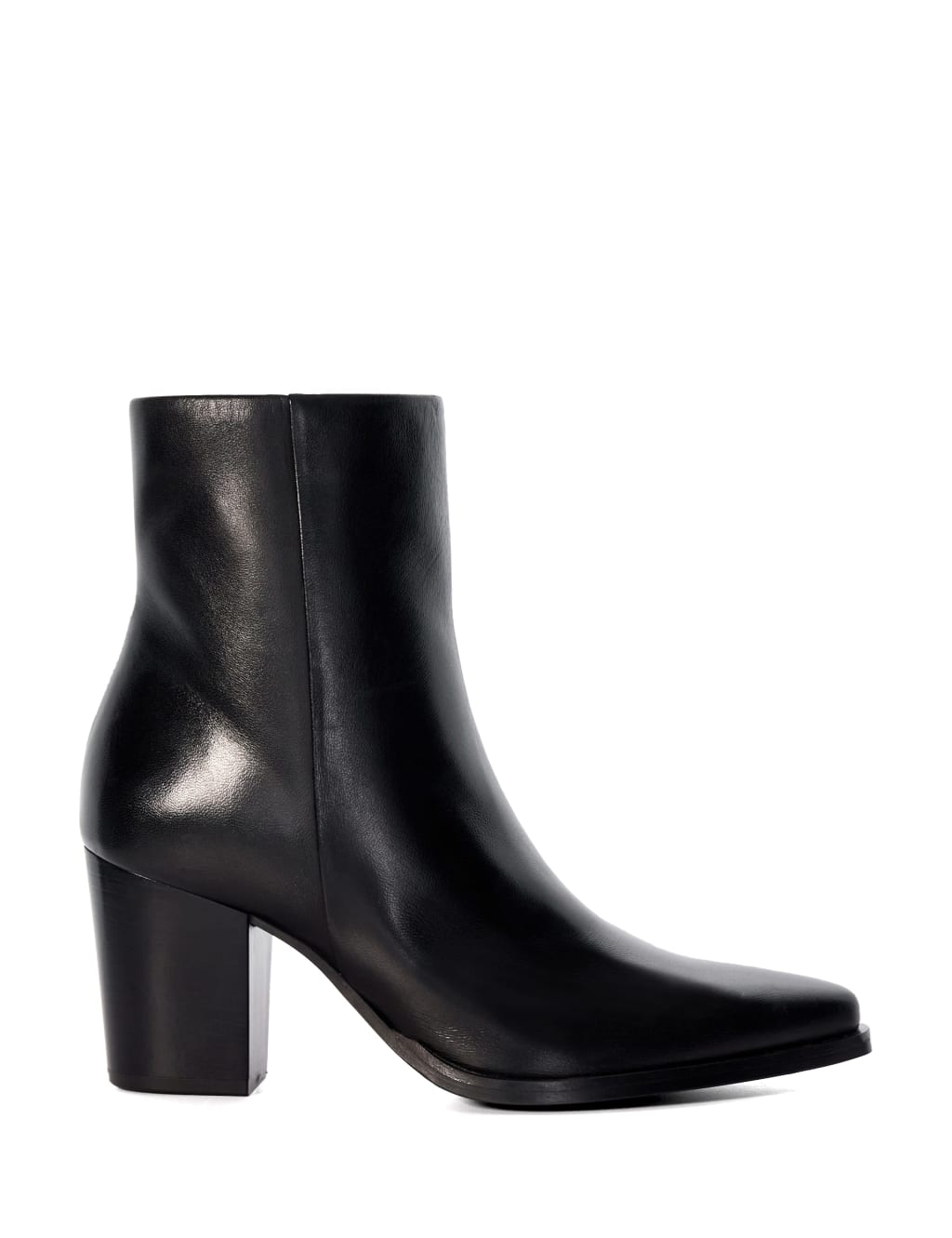 Dune London Leather Block Heel Pointed Ankle Boots Black