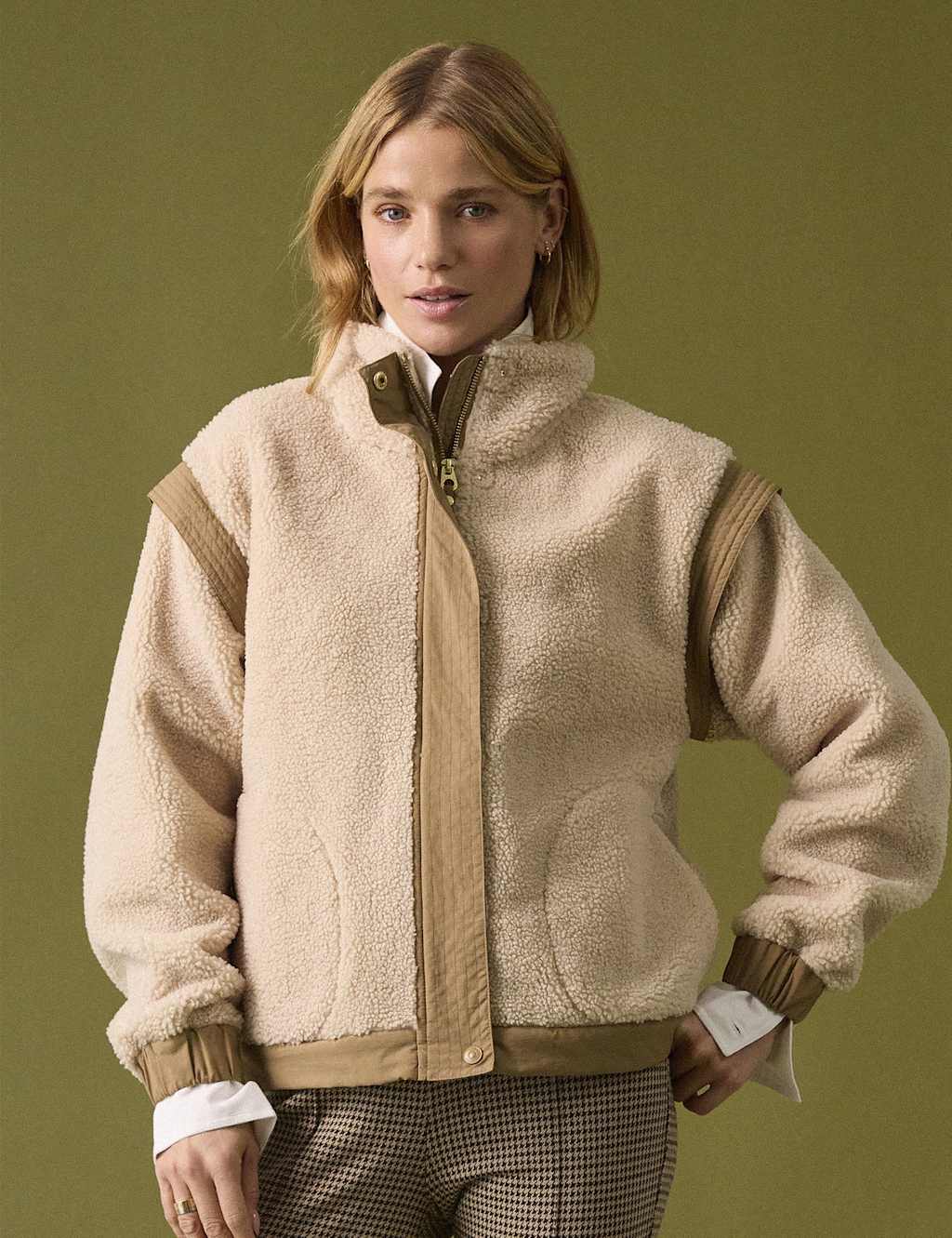 Joules Women's 2 in 1 Zip Up Borg Fleece Jacket - 18 - Cream - Available at M&S