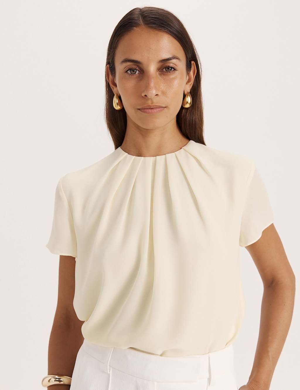 Saba Women's Tuck Detail Crew Neck Top - 8 - Yellow - Available at M&S
