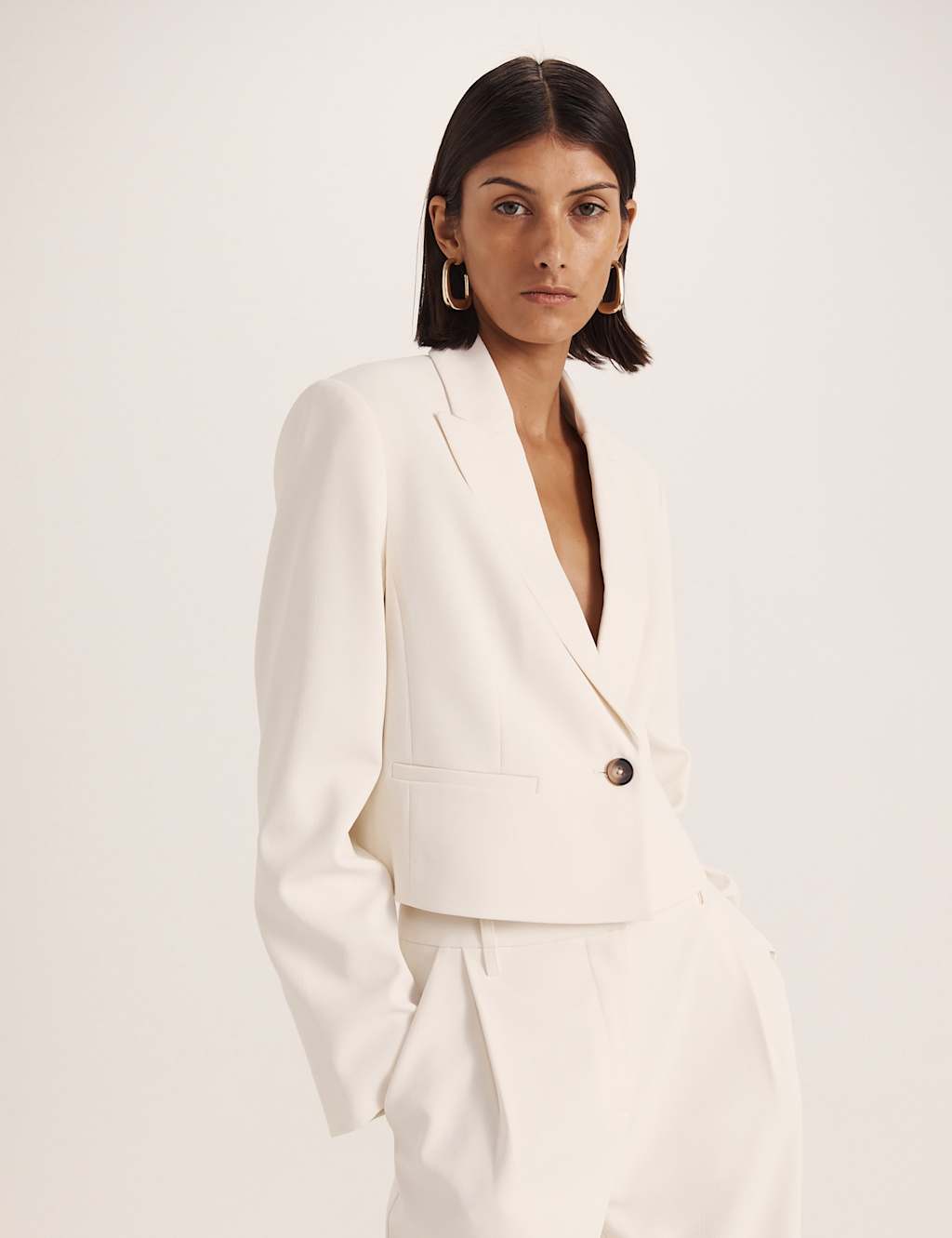 Saba Women's Single Breasted Cropped Blazer - 8 - White - Available at M&S