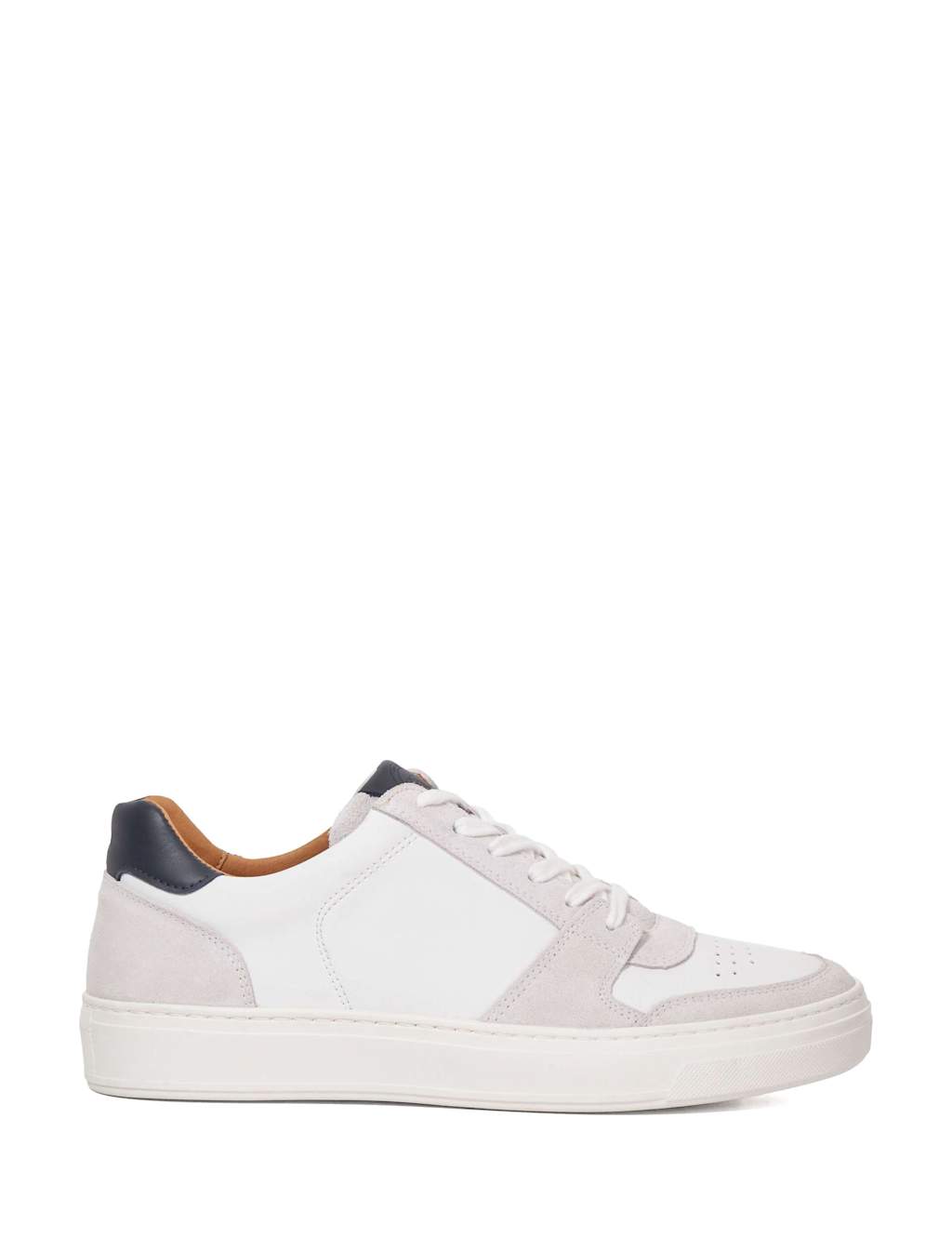 Dune London Men's Wide Fit Leather Lace Up Trainers - 11 - White Mix - Available at M&S