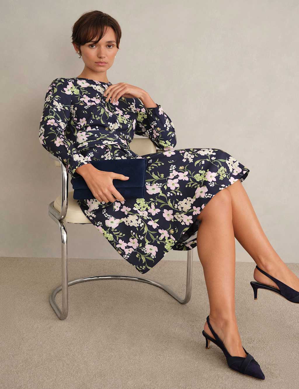 Hobbs Women's Floral Tie Waist Skater Knee Length Dress - 10 - Blue Mix - Available at M&S