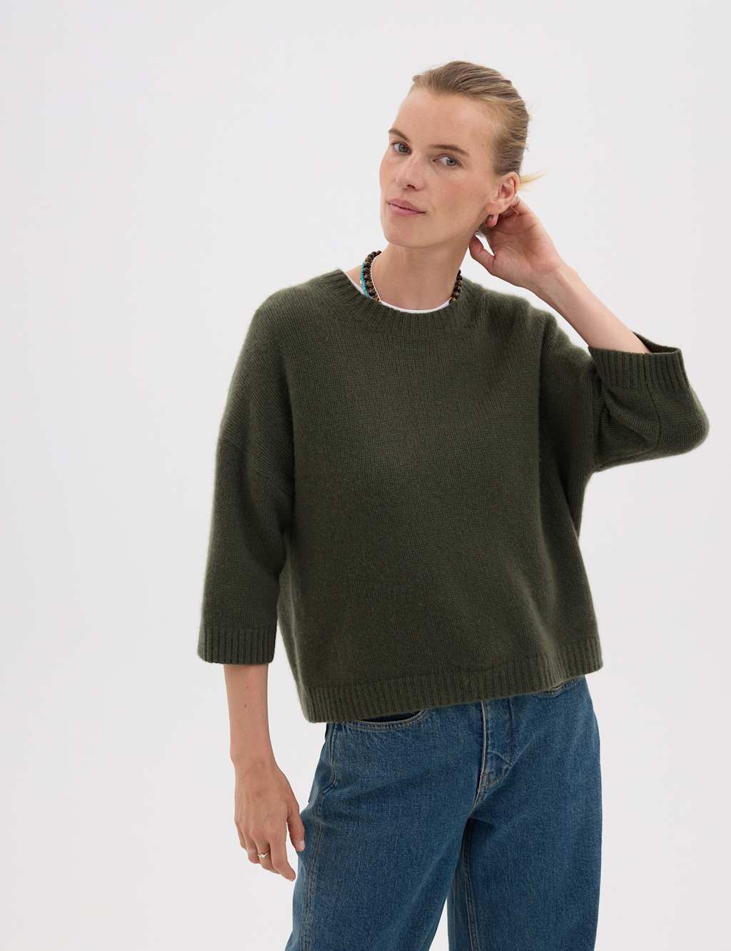 Hush Women's Pure Cashmere Oversized Knitted Top - XS-S - Khaki - Available at M&S