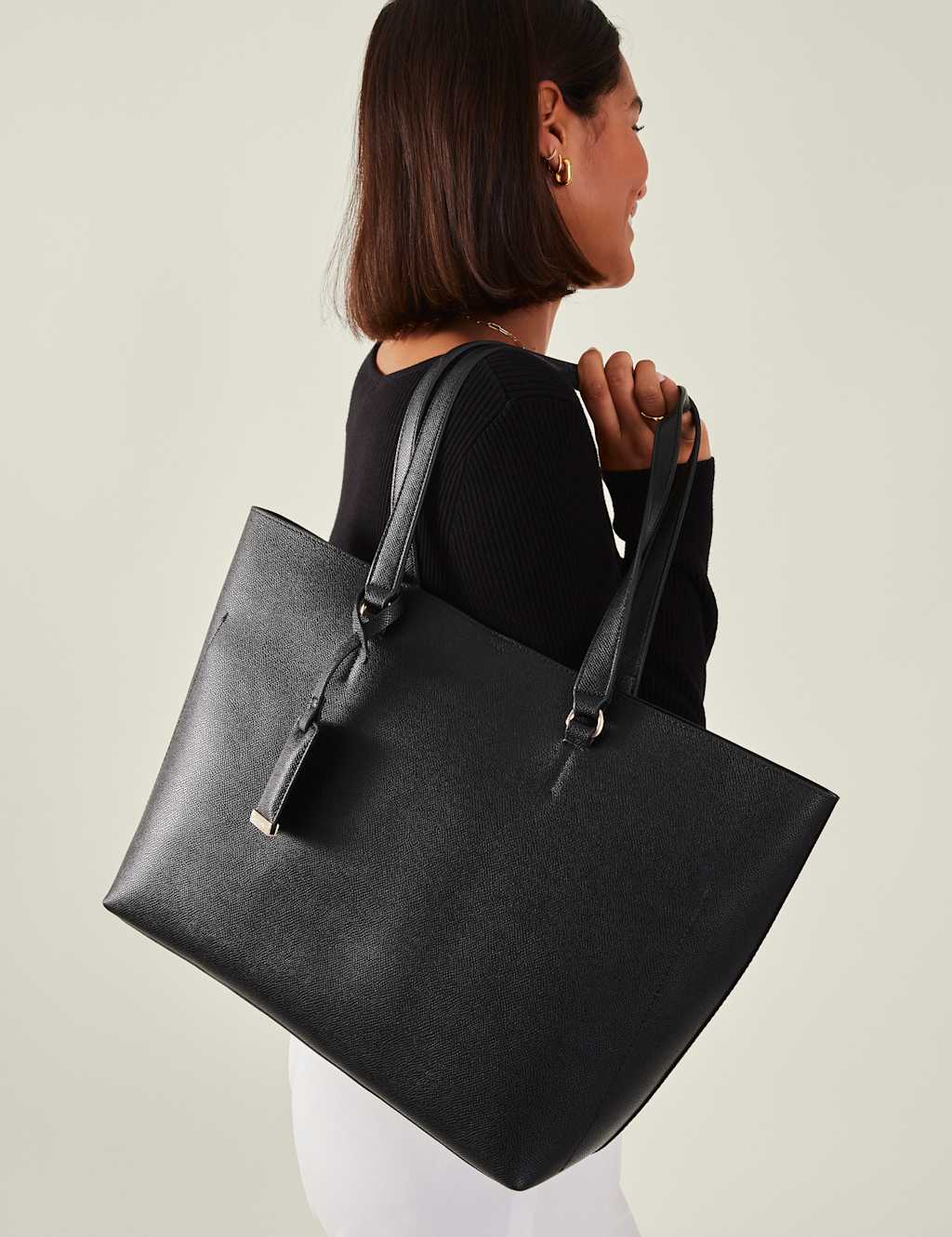 ACCESSORIZE Faux Leather Shoulder Tote Bag Black