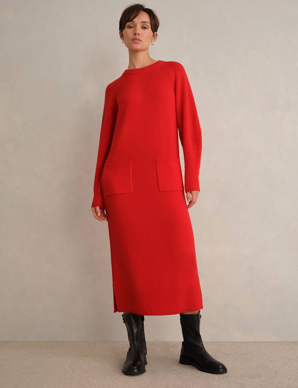 Hobbs Women's Merino Wool Rich Knitted Midi Jumper Dress - 12 - Red Mix - Available at M&S