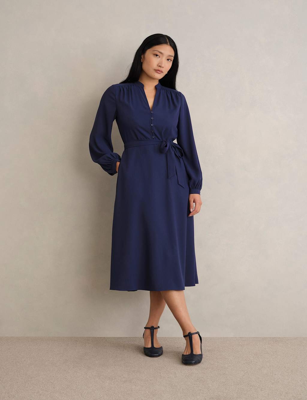 Hobbs Women's V-Neck Midi Wrap Dress - 8 - Blue - Available at M&S