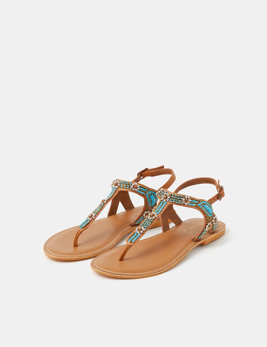 Accessorize Women's Leather Floral Beaded Toe Thong Sandals - 39 - Brown Mix - Available at M&S
