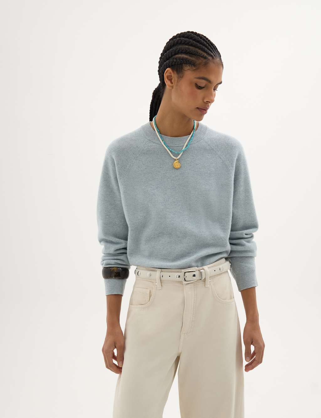 Hush Women's Pure Merino Wool Crew Neck Jumper - Small-Medium - Pale Blue - Available at M&S
