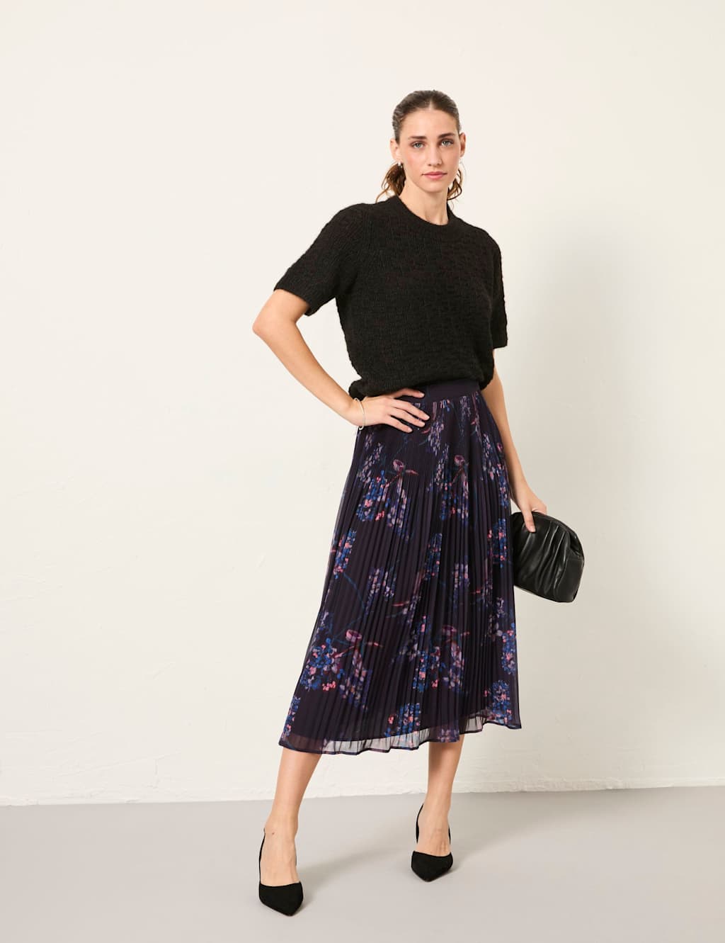 FatFace Floral Maxi Pleated Skirt Purple Mix