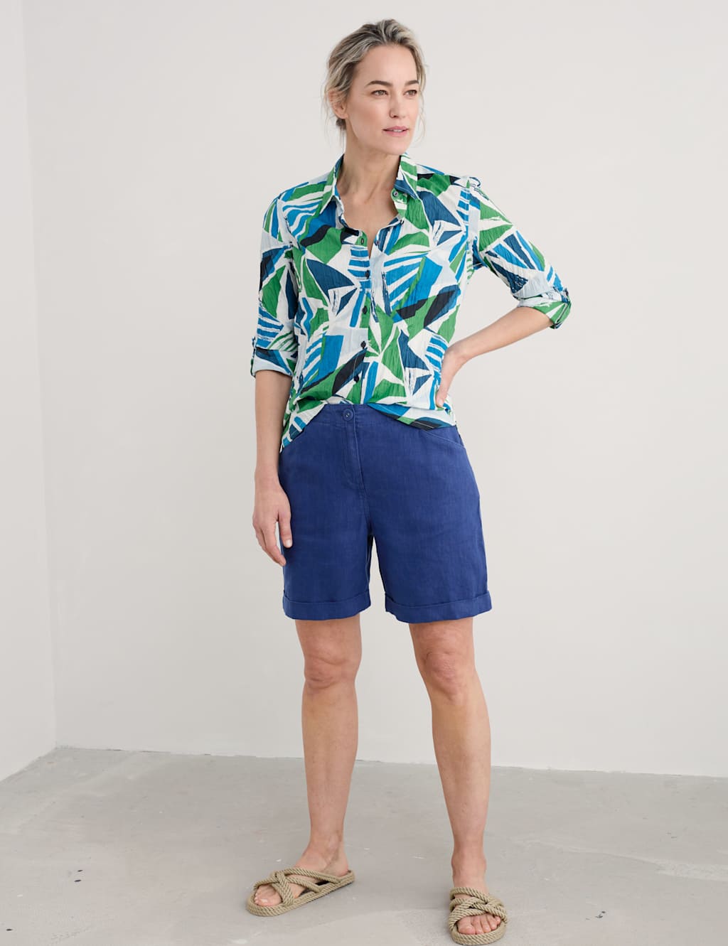 Pure Cotton Geometric Collared Shirt