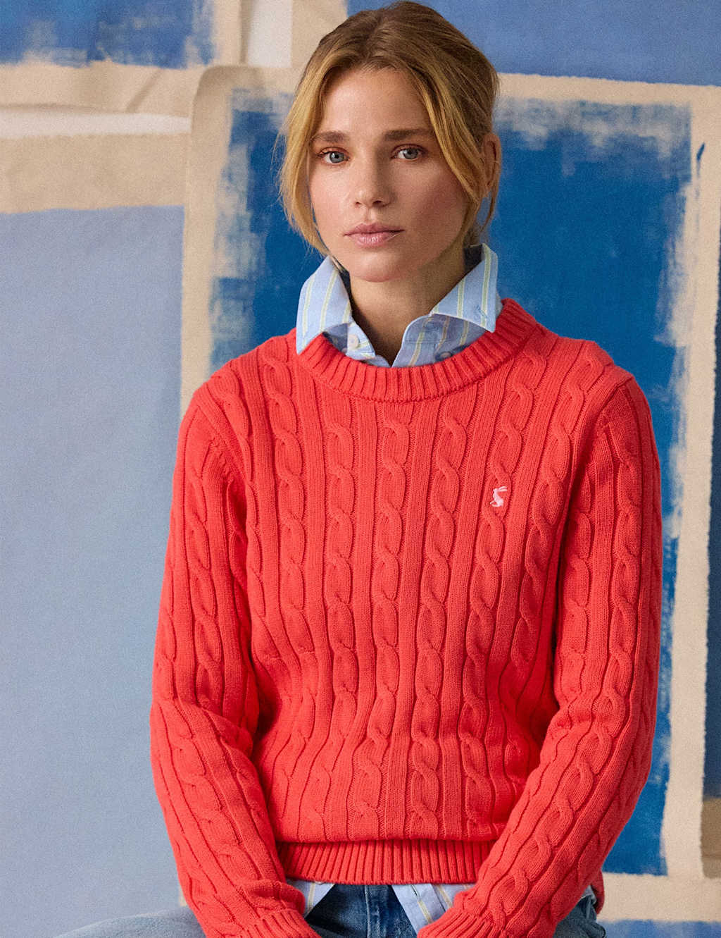 Joules Women's Pure Cotton Cable Knit Crew Neck Jumper - 10 - Red - Available at M&S