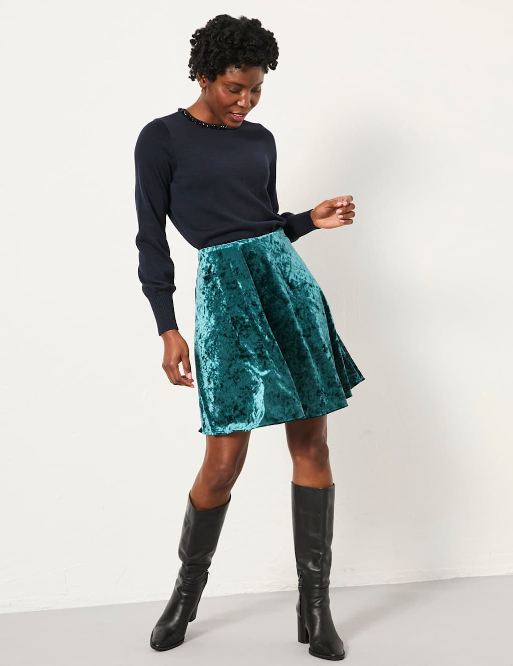 FatFace Velvet Mini Skater Skirt Teal