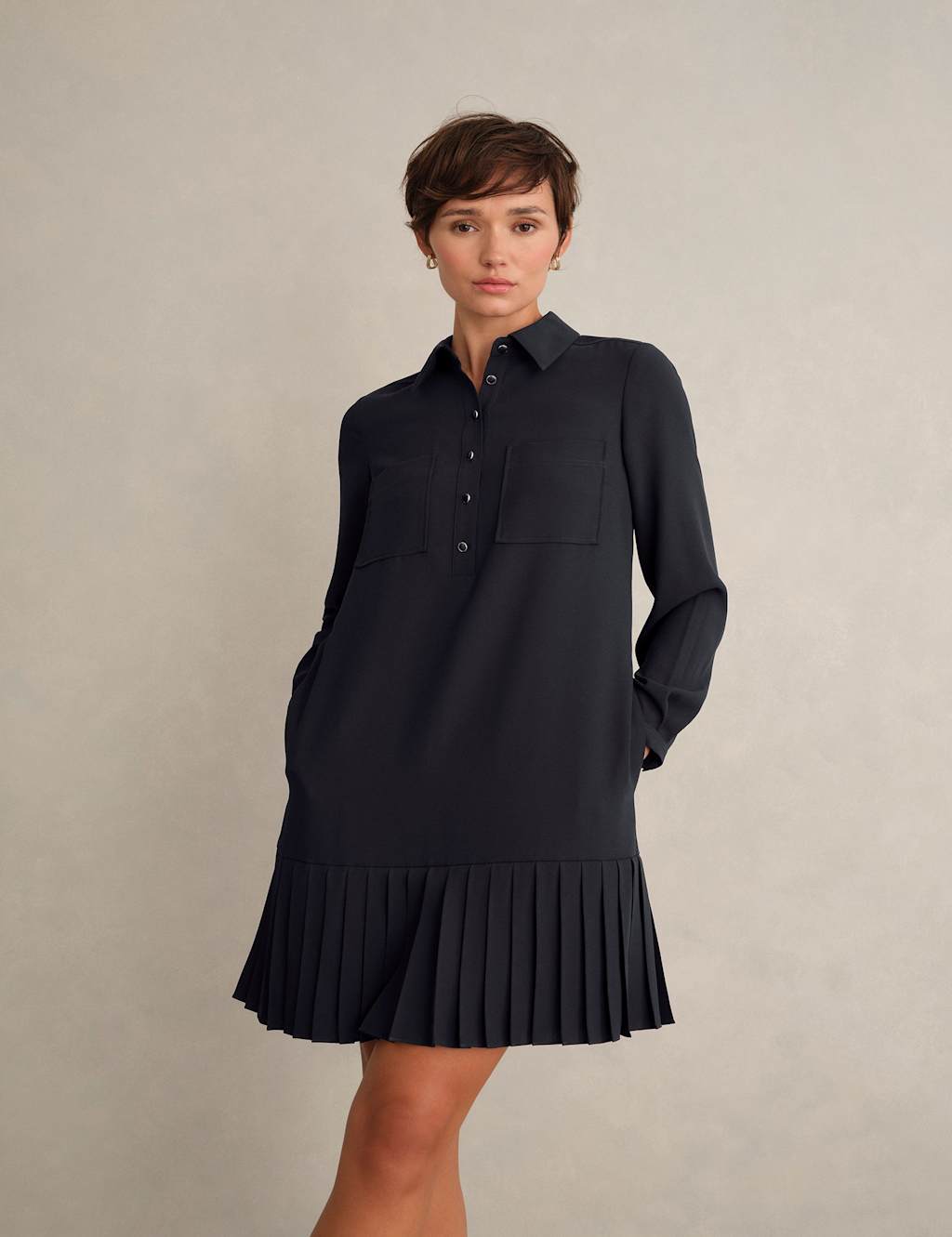 HOBBS Button Front Knee Length Shirt Dress Blue