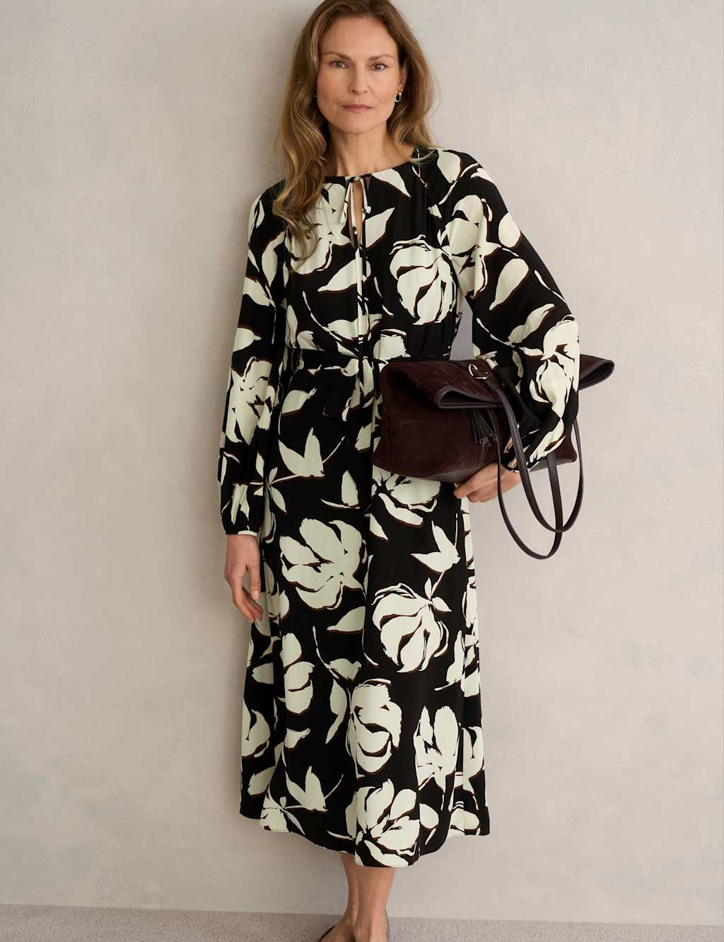 Hobbs Women's Evelyn Floral Tie Neck Midi Wrap Dress - 12 - Black Mix - Available at M&S