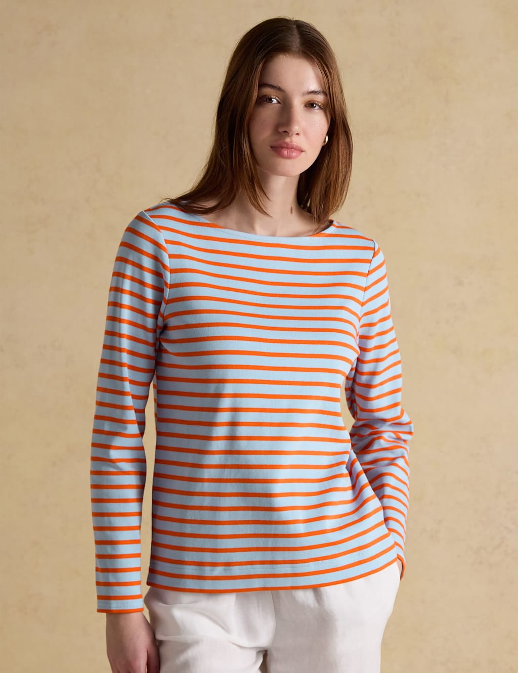 Joules Women's Pure Cotton Striped Slash Neck Top - 18 - Blue Mix - Available at M&S