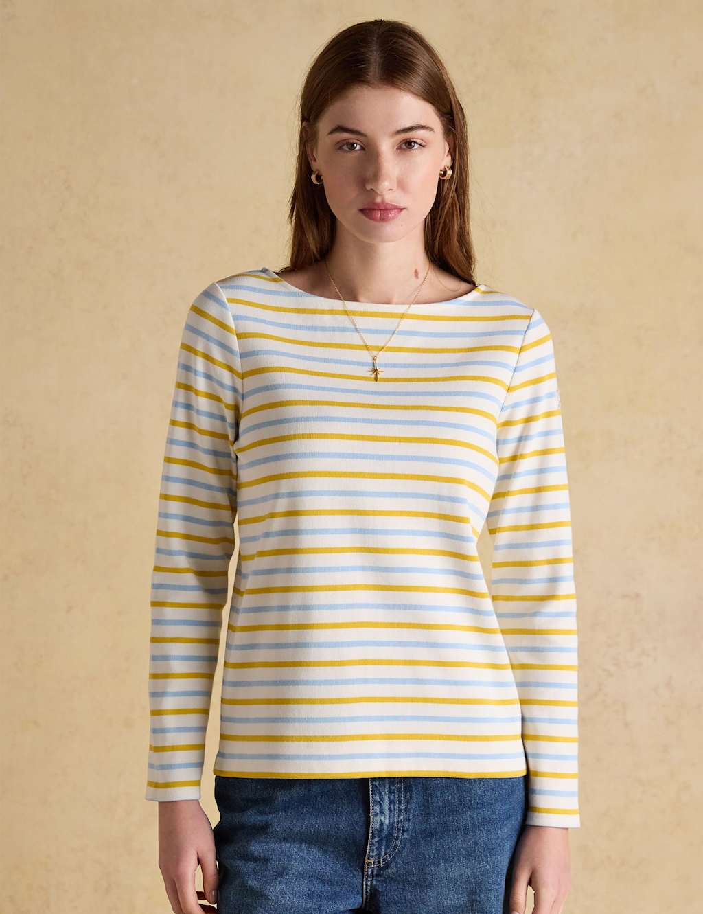 Joules Women's Pure Cotton Striped Slash Neck Top - 14 - Yellow Mix - Available at M&S