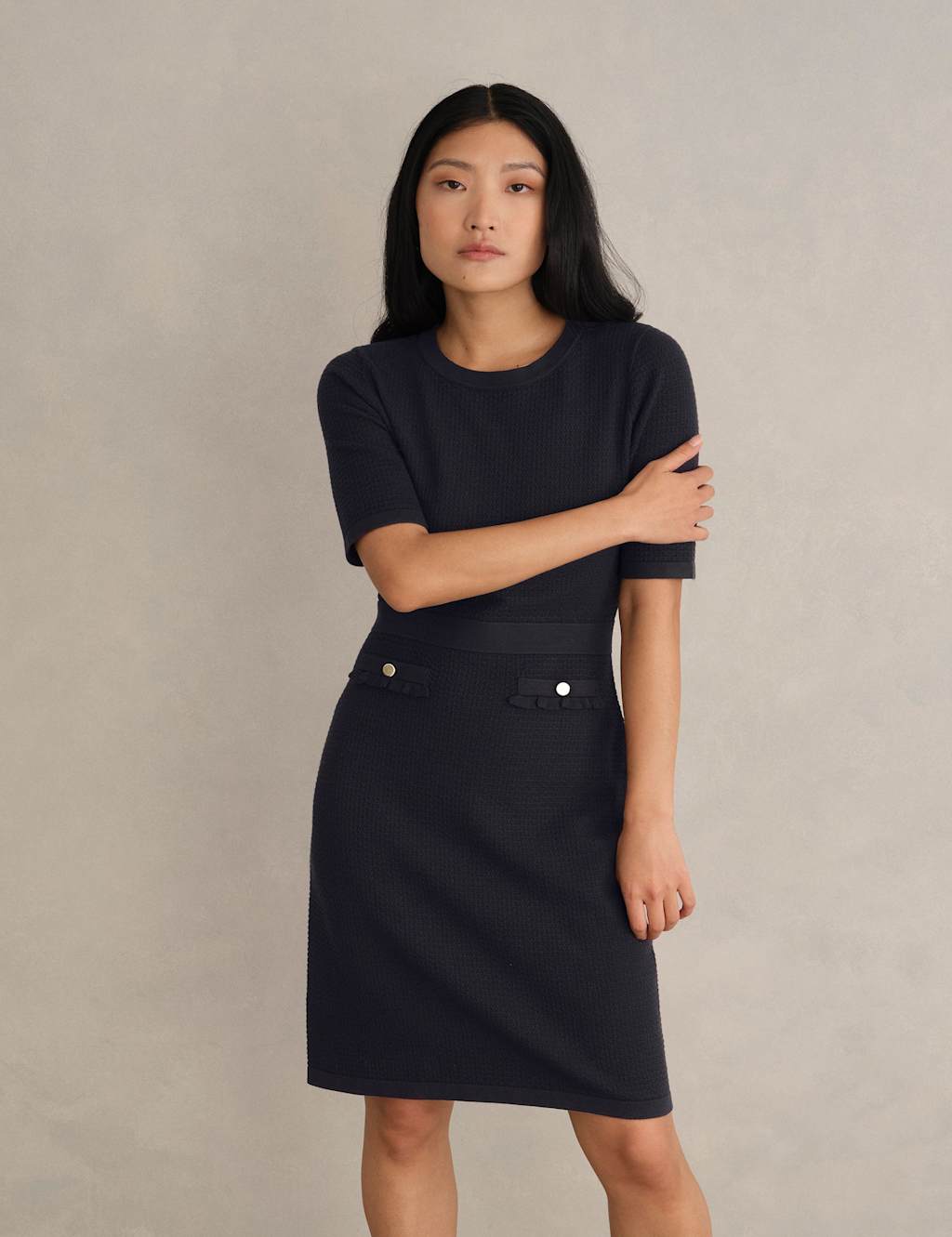 Hobbs Women's Knitted Textured Knee Length Shift Dress - 16 - Navy Mix - Available at M&S