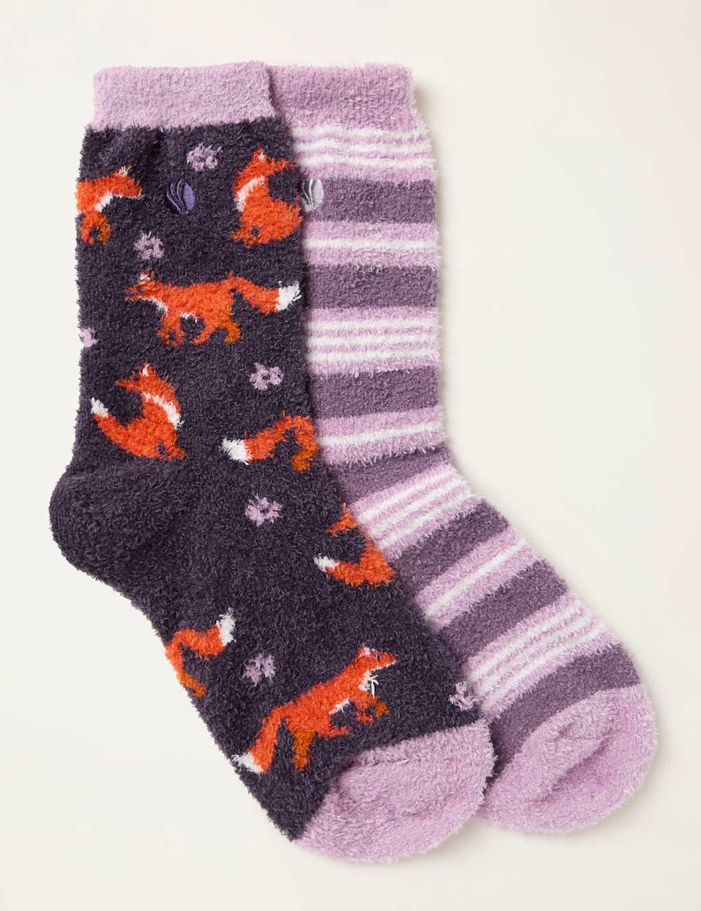 FatFace 2 Pack Fox Fluffy Socks Purple Mix