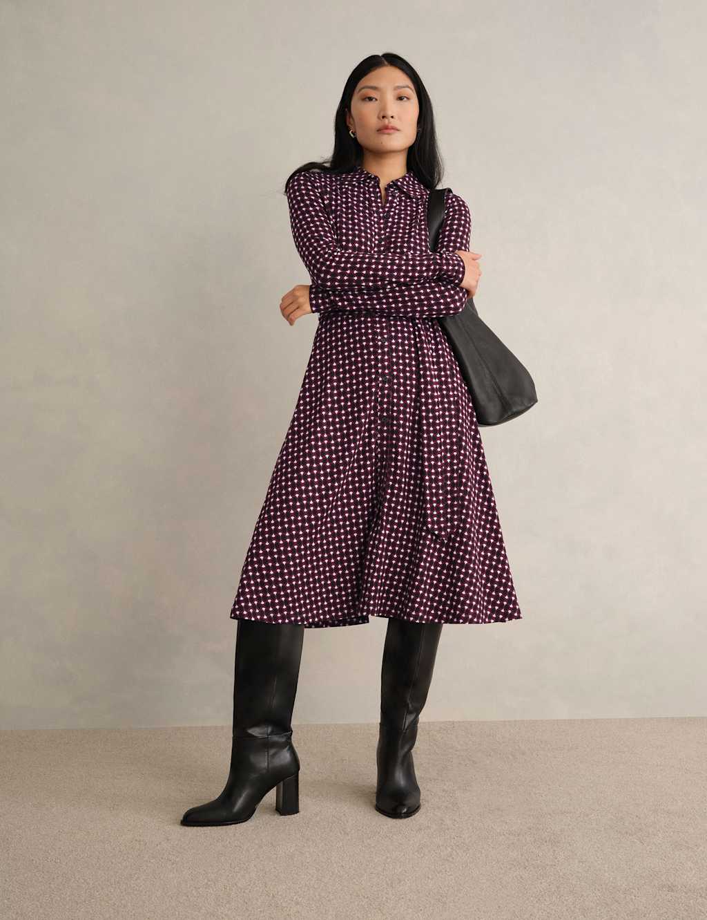 Hobbs Women's Jersey Geometric V-Neck Midi Shirt Dress - 14 - Blue Mix - Available at M&S