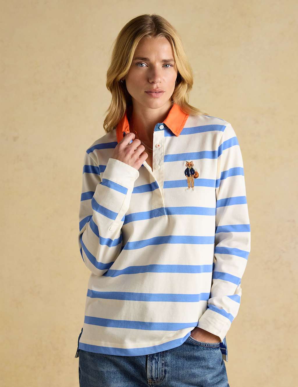 Joules Women's Pure Cotton Striped Fox Rugby Shirt - 18 - Blue Mix - Available at M&S