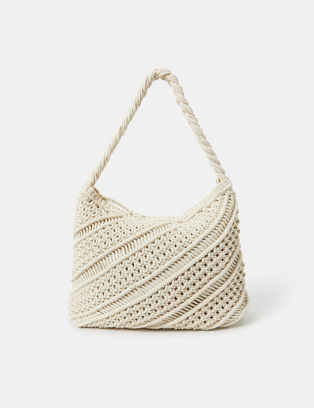 ACCESSORIZE Pure Cotton Macrame Shoulder Bag Cream