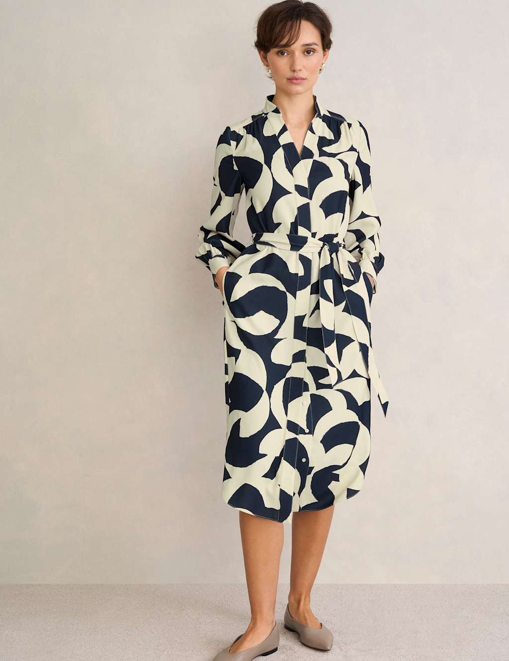 Hobbs Women's Alisa Printed Collared Midi Shirt Dress - 16 - Blue Mix - Available at M&S