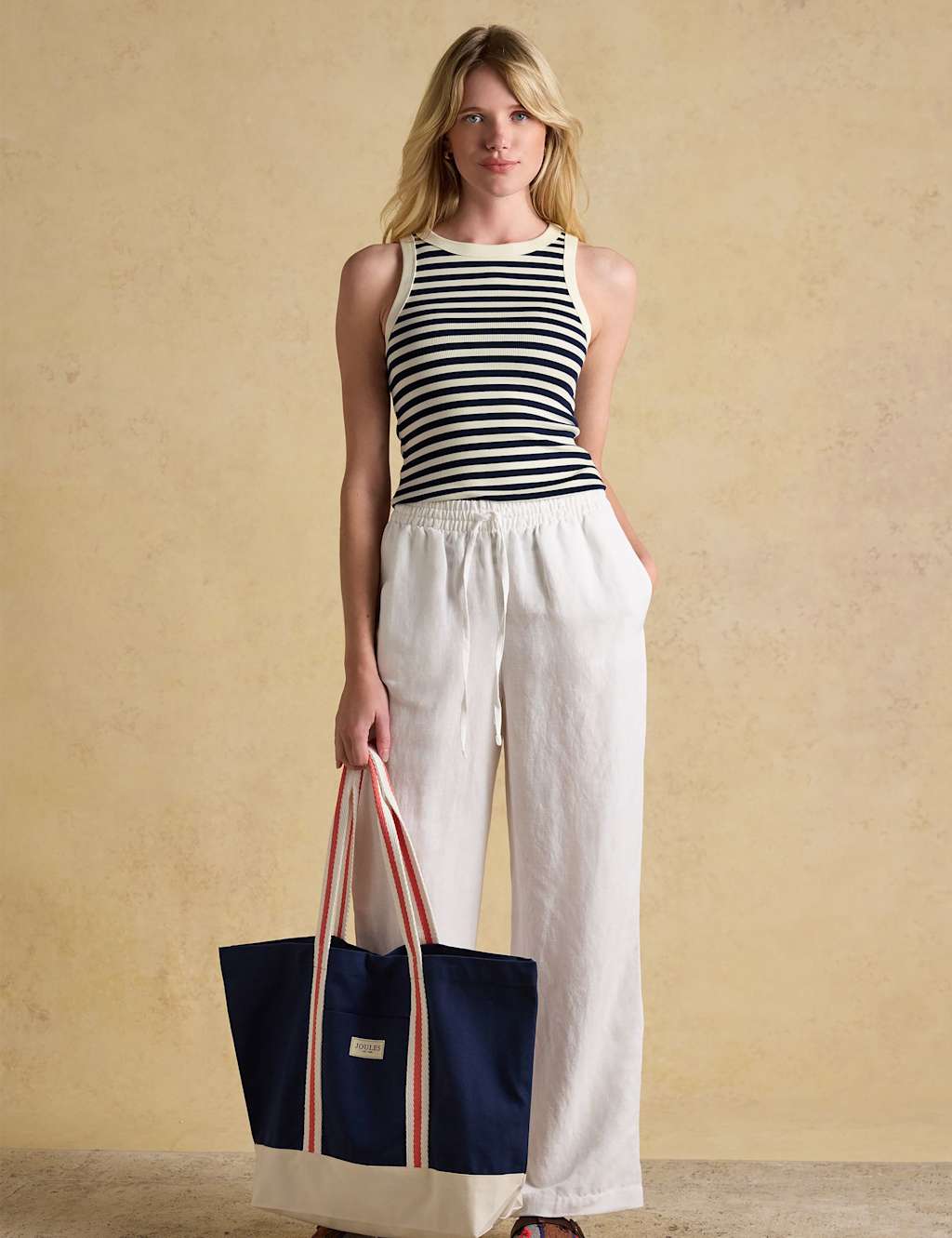 Joules Women's Cotton Rich Ribbed Striped Vest - 12 - Navy Mix - Available at M&S