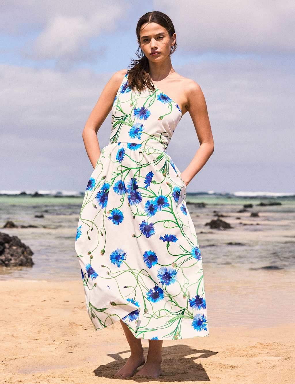 Ro&Zo Women's Cotton Rich Floral One Shoulder Maxi Dress - 16 - Ivory Mix - Available at M&S