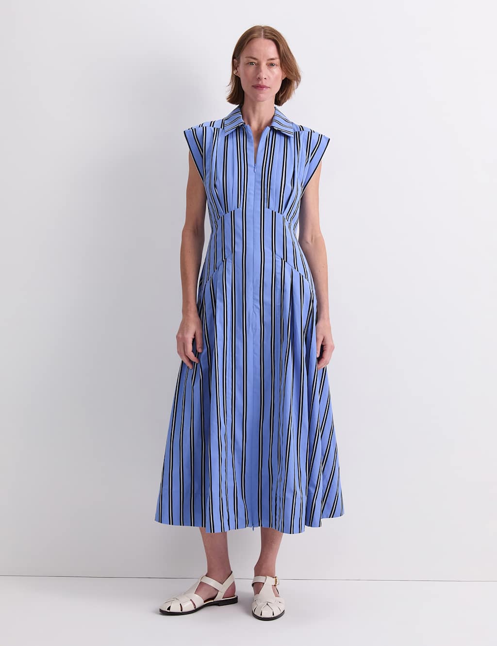 Sportscraft Women's Pure Cotton Striped Midi Shirt Dress - 10 - Blue - Available at M&S