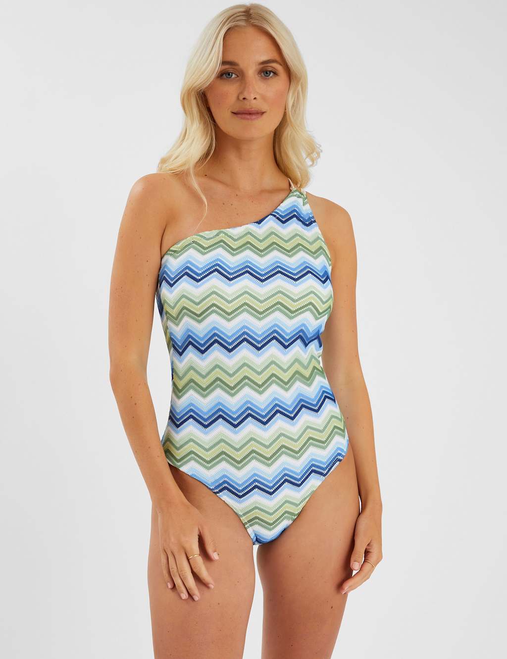 ACCESSORIZE Zig Zag One Shoulder Swimsuit Blue