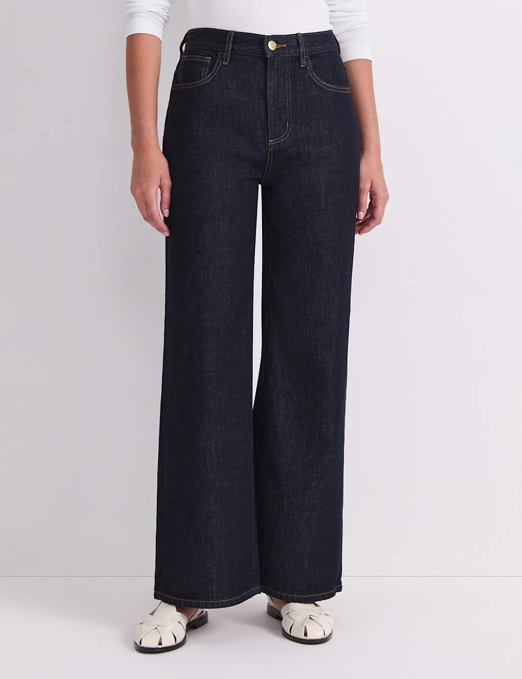 Sportscraft Women's High Waisted Wide Leg Jeans - 12 - Navy - Available at M&S