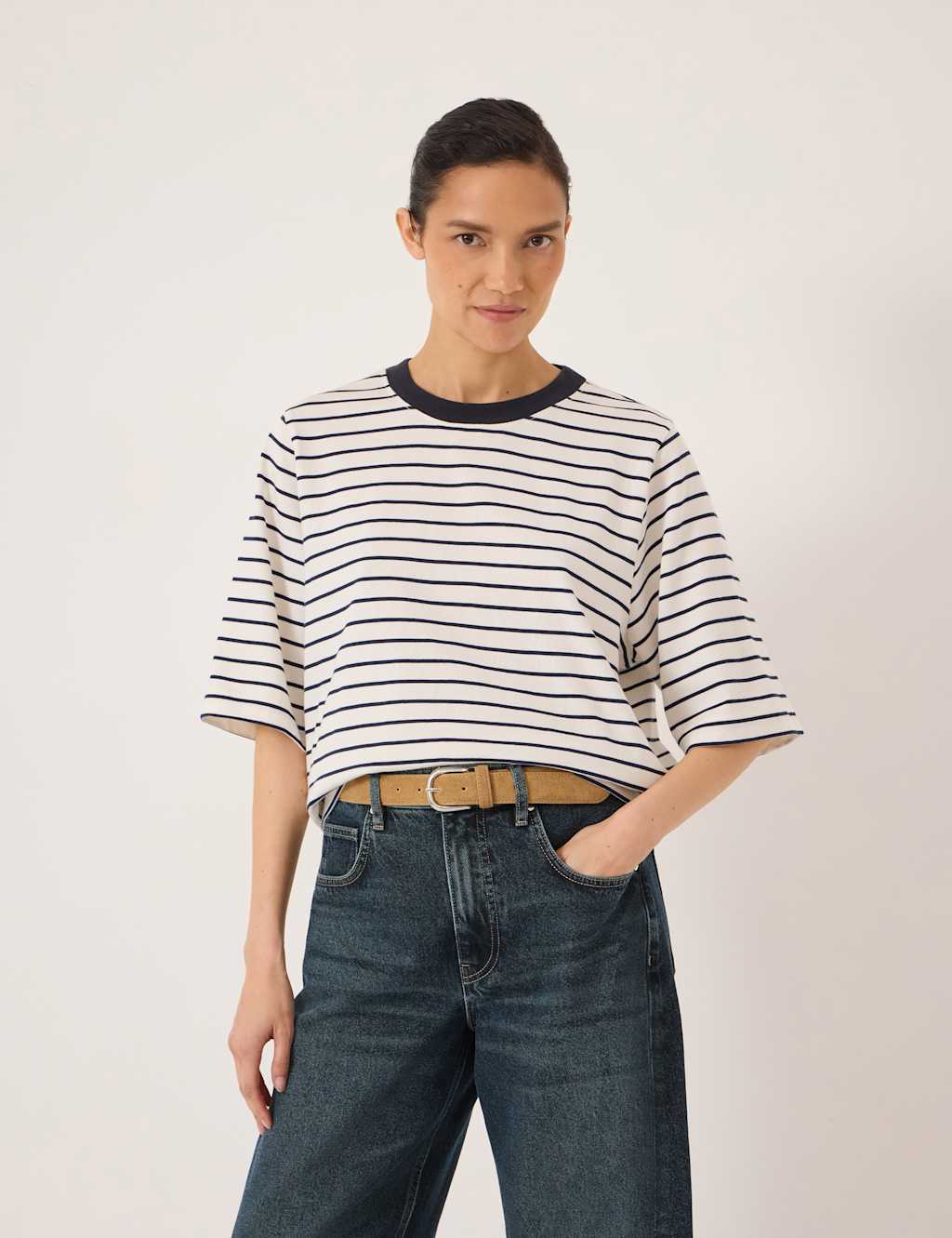Hush Women's Pure Cotton Striped T-Shirt - XS-S - Navy Mix - Available at M&S