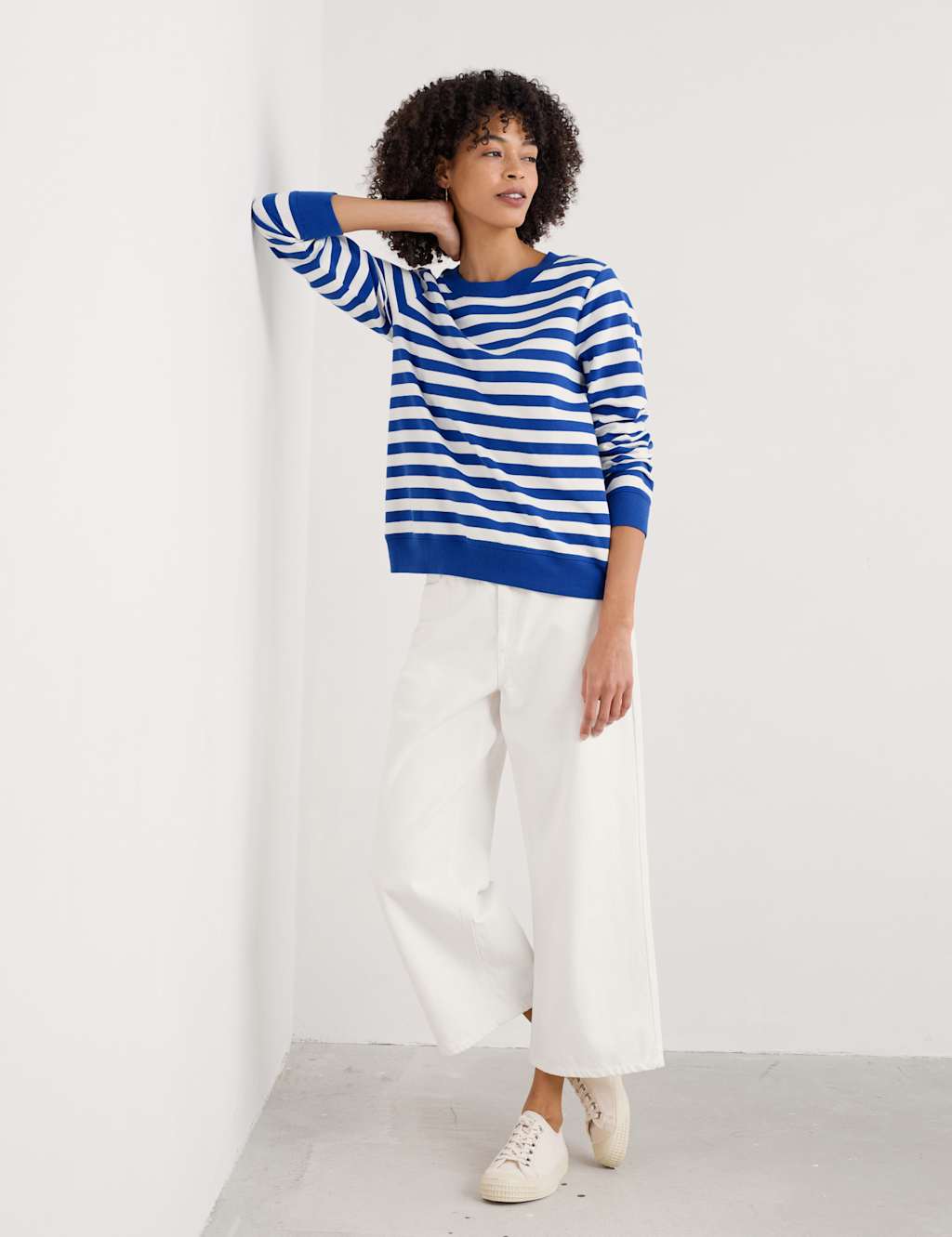 Pure Cotton Striped Crew Neck Sweatshirt