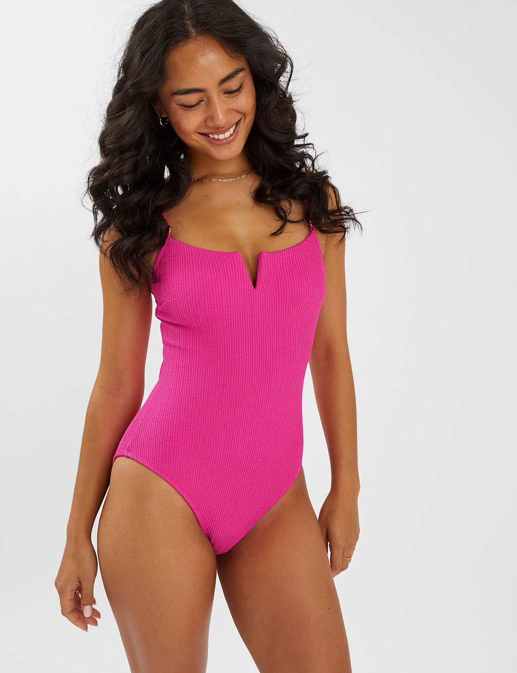 Accessorize Women's Textured V-Insert Swimsuit - 12 - Pink, Pink
