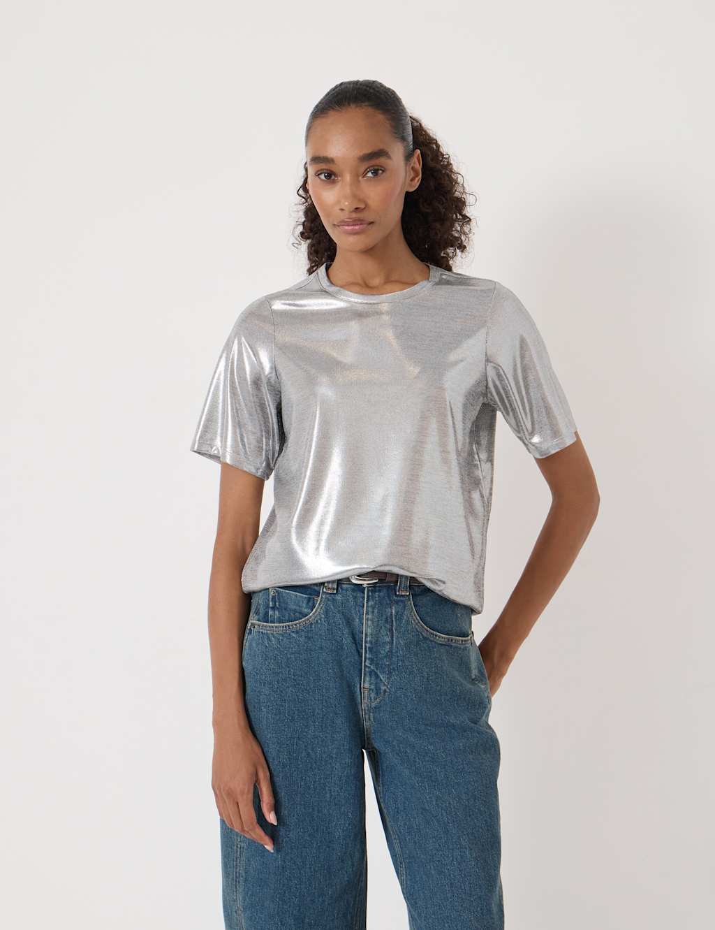 Hush Women's Metallic T-Shirt - Large - Silver - Available at M&S