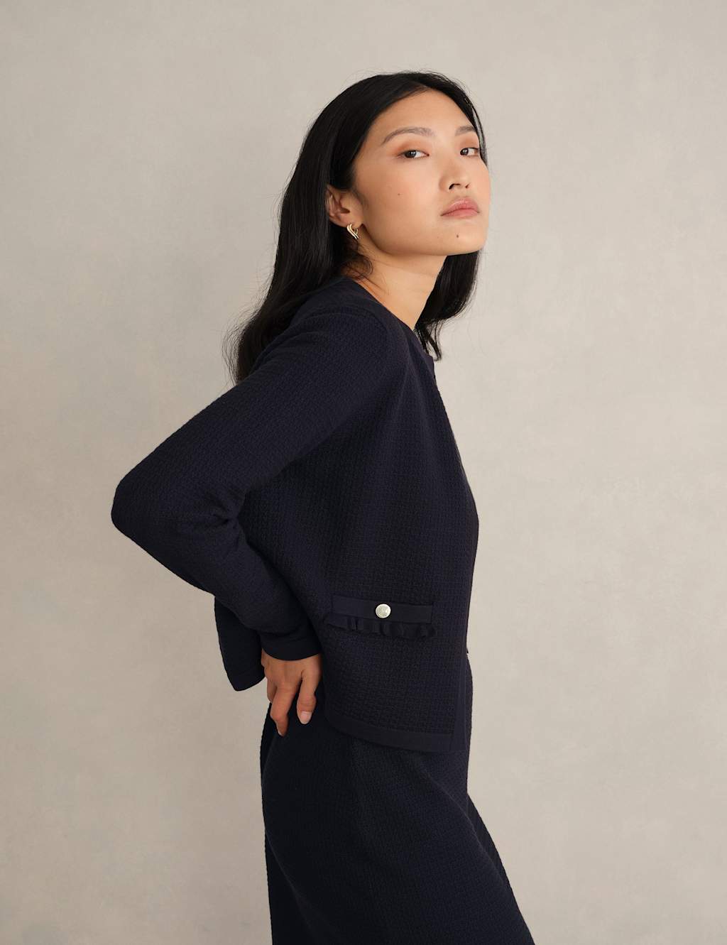 Hobbs Women's Textured Cropped Coatigan - Medium - Navy Mix - Available at M&S