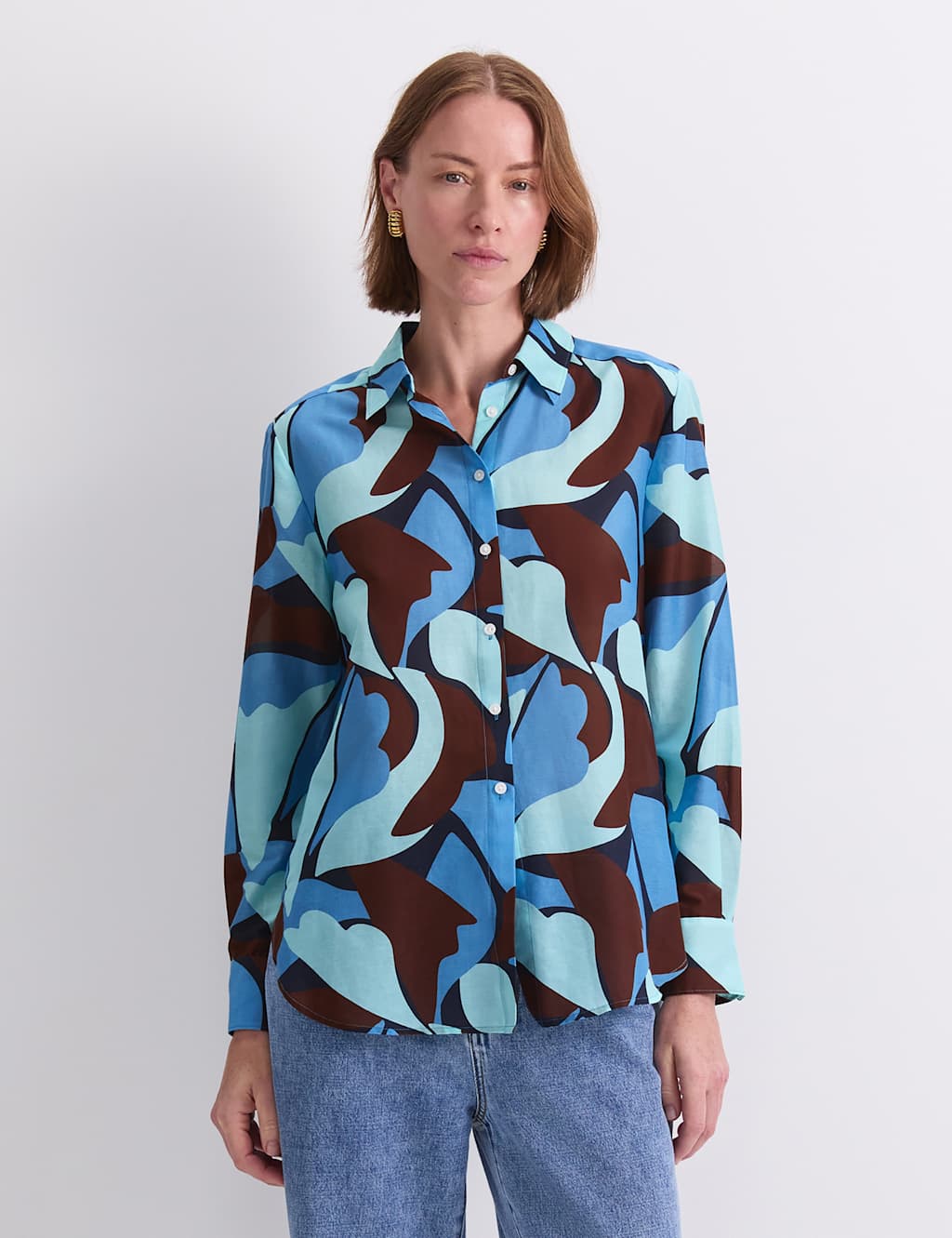 Sportscraft Women's Cotton Silk Blend Geometric Shirt - 12 - Red - Available at M&S