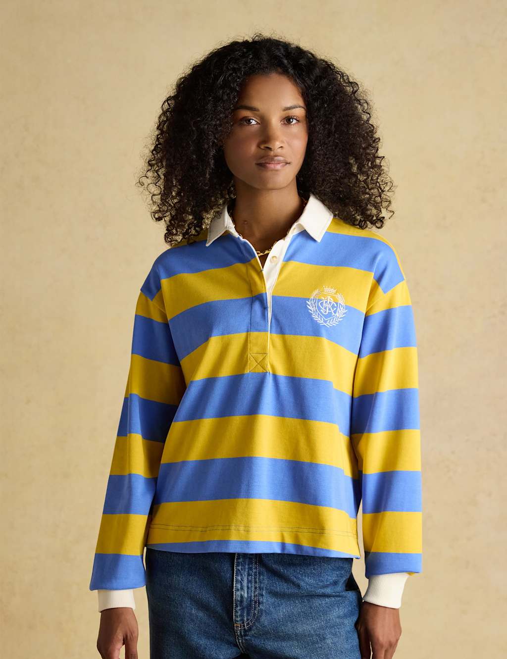 Joules Women's Pure Cotton Striped Embroidered Rugby Shirt - 16 - Yellow Mix - Available at M&S